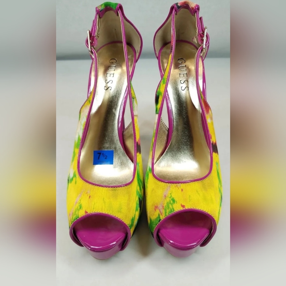 Title: Guess Women's Multicolor Peep Toe Stiletto Slingback Heels Size 7.5MIt